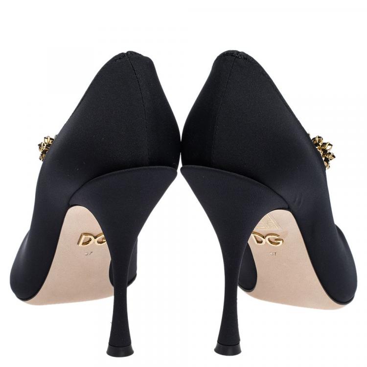 Pre Owned Dolce & Gabbana Black Stretch Jersey Mary Janes Pumps Size 37