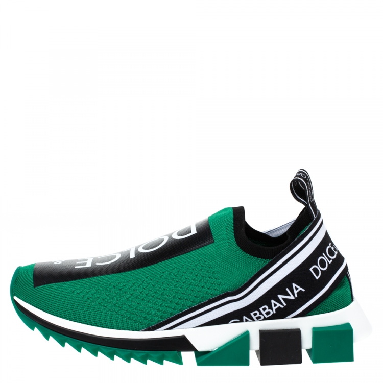 Pre Owned Dolce & Gabbana Green Stretch Fabric Sorrento Jersey Logo Print Slip On Sneakers Size 41