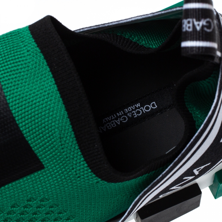 Pre Owned Dolce & Gabbana Green Stretch Fabric Sorrento Jersey Logo Print Slip On Sneakers Size 41