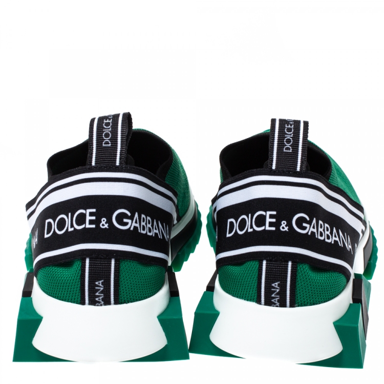 Pre Owned Dolce & Gabbana Green Stretch Fabric Sorrento Jersey Logo Print Slip On Sneakers Size 41