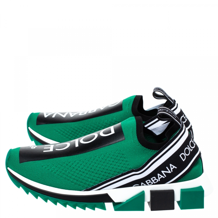 Pre Owned Dolce & Gabbana Green Stretch Fabric Sorrento Jersey Logo Print Slip On Sneakers Size 41