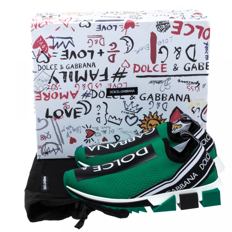 Pre Owned Dolce & Gabbana Green Stretch Fabric Sorrento Jersey Logo Print Slip On Sneakers Size 41