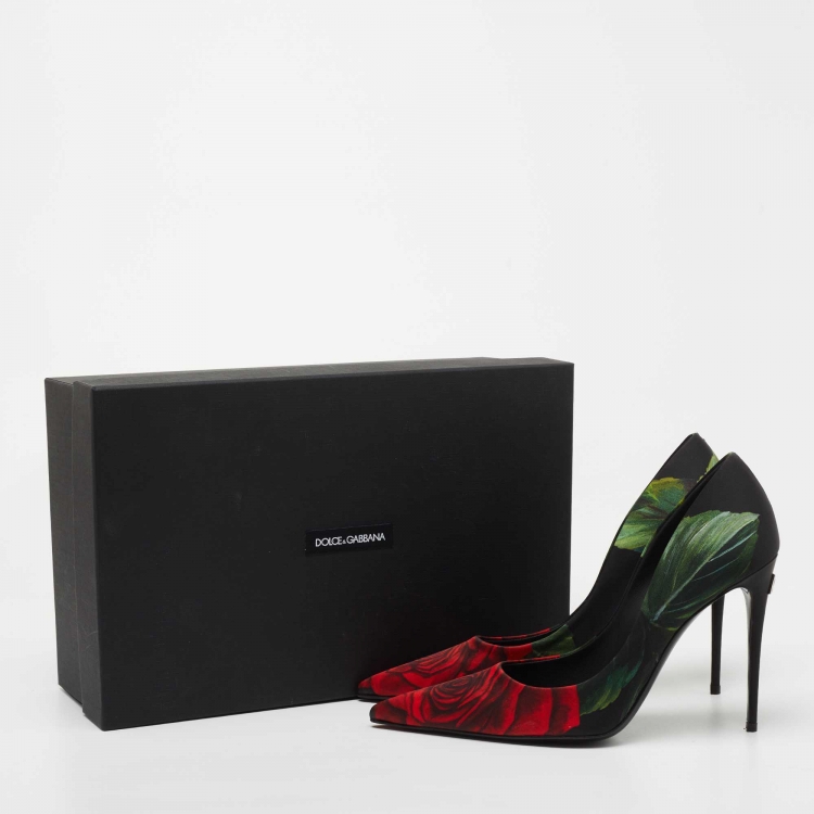 Pre Owned Dolce & Gabbana Black Satin Floral Print Pumps Size 38