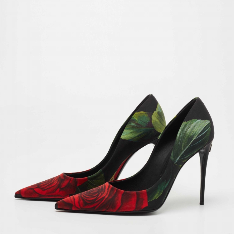 Pre Owned Dolce & Gabbana Black Satin Floral Print Pumps Size 38