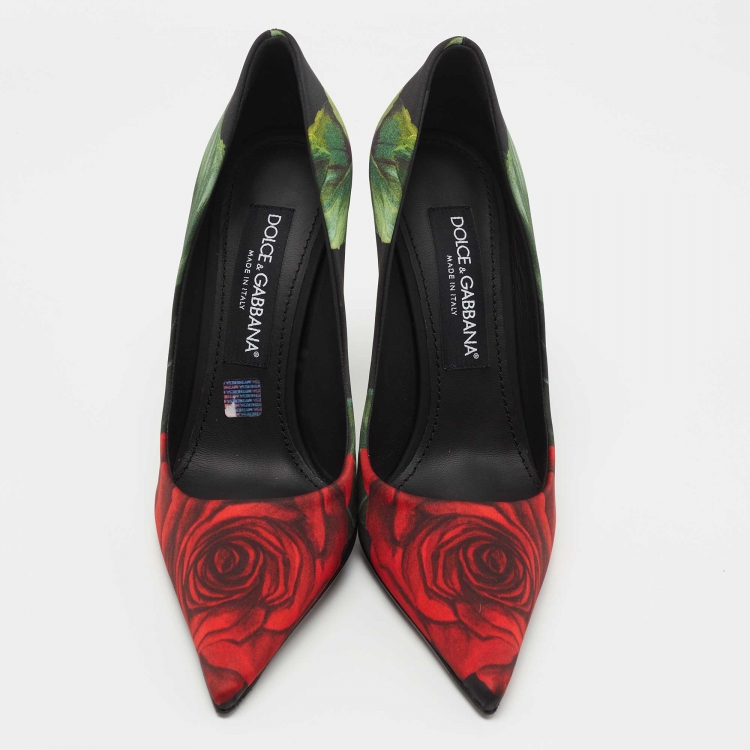 Pre Owned Dolce & Gabbana Black Satin Floral Print Pumps Size 38