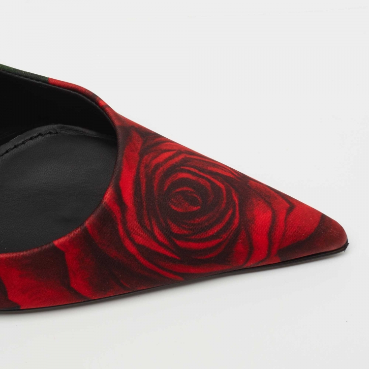 Pre Owned Dolce & Gabbana Black Satin Floral Print Pumps Size 38