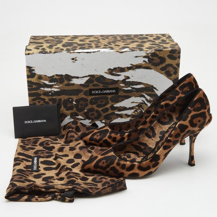 Pre Owned Dolce & Gabbana Brown/Black Calf Hair Pointed Pumps Size 37.5