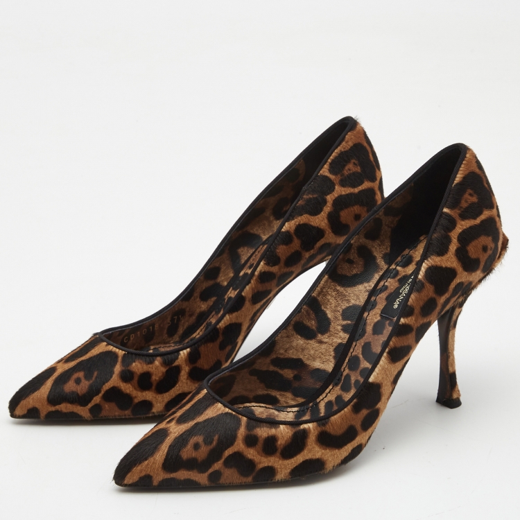 Pre Owned Dolce & Gabbana Brown/Black Calf Hair Pointed Pumps Size 37.5