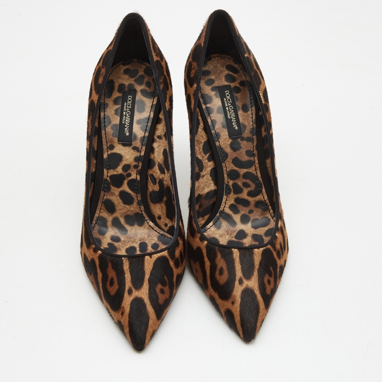 Pre Owned Dolce & Gabbana Brown/Black Calf Hair Pointed Pumps Size 37.5