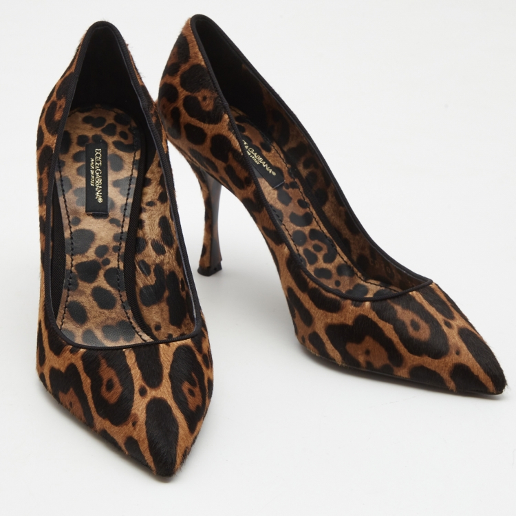 Pre Owned Dolce & Gabbana Brown/Black Calf Hair Pointed Pumps Size 37.5