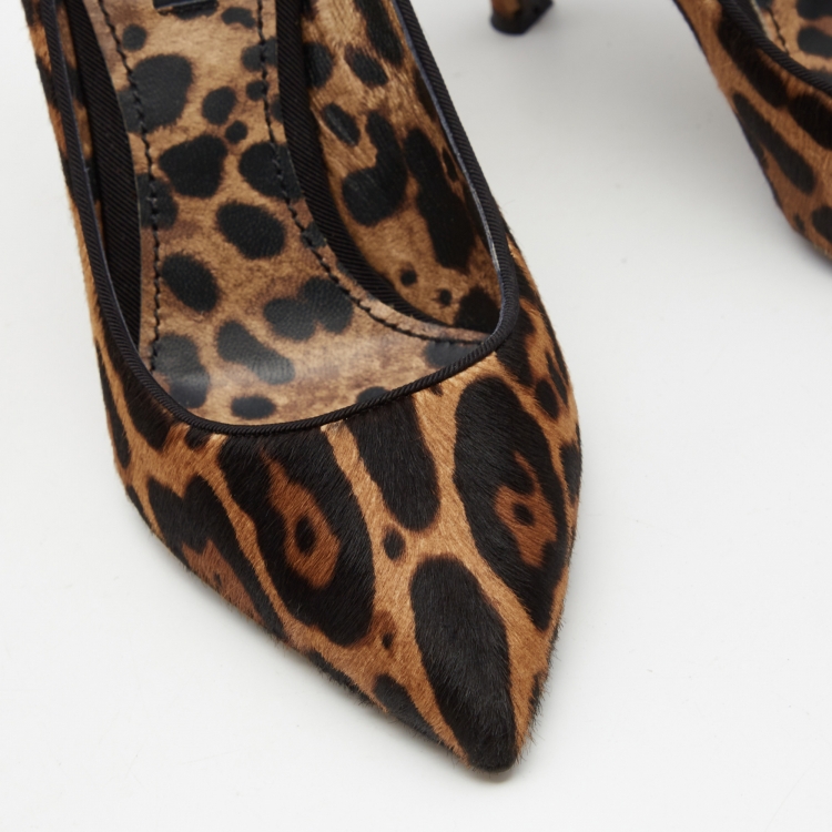 Pre Owned Dolce & Gabbana Brown/Black Calf Hair Pointed Pumps Size 37.5