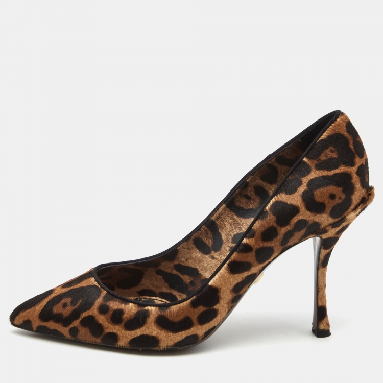 Pre Owned Dolce & Gabbana Brown/Black Calf Hair Pointed Pumps Size 37.5