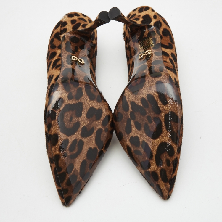 Pre Owned Dolce & Gabbana Brown/Black Calf Hair Pointed Pumps Size 37.5