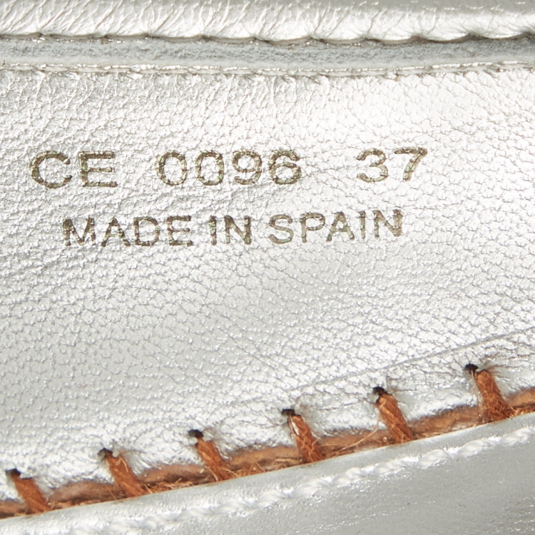 Pre Owned Dolce & Gabbana Silver Leather Espadrille Flats Size 37