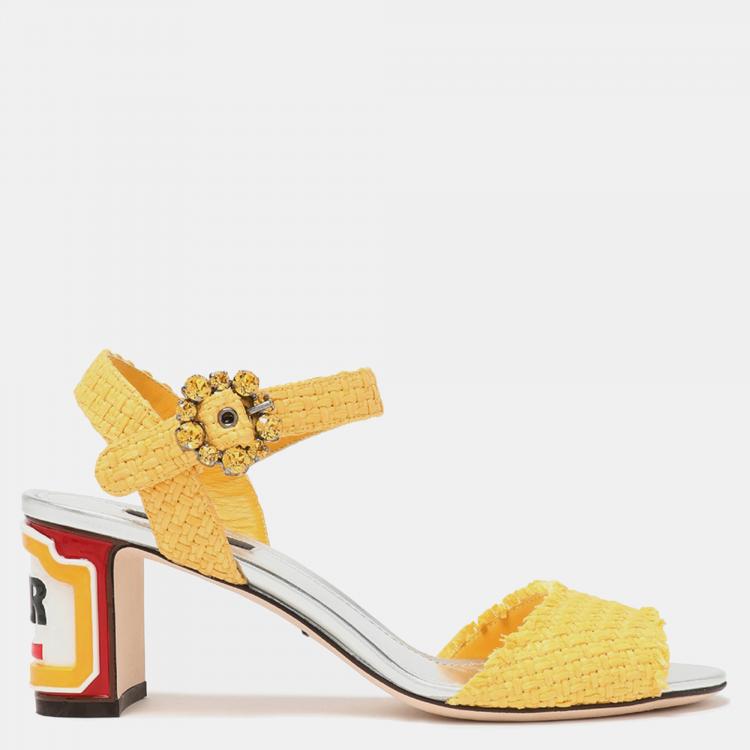 Pre Owned Dolce & Gabbana Raffia Mid Heel Sandals 36.5