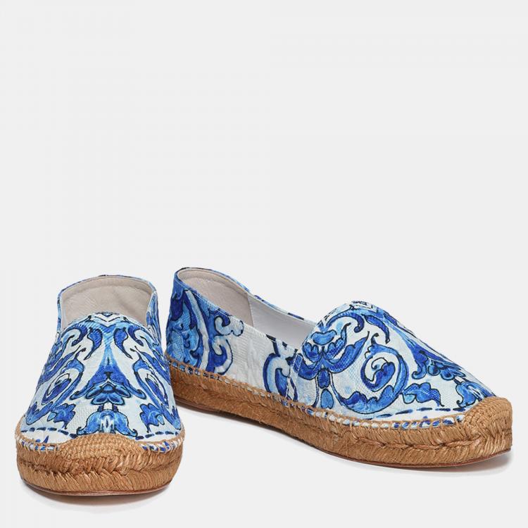 Pre Owned Dolce & Gabbana Blue Print Jacquard Espadrilles Size 38
