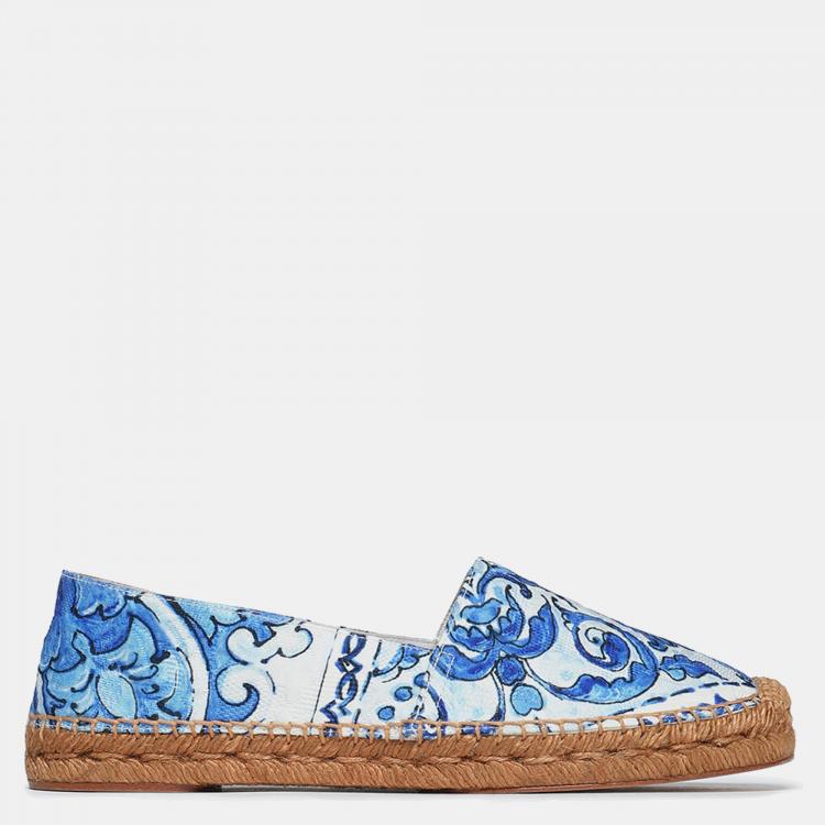 Pre Owned Dolce & Gabbana Blue Print Jacquard Espadrilles Size 38
