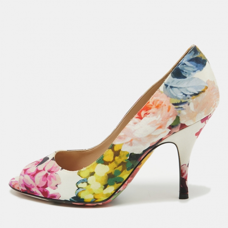 مملوكة مسبقًا Dolce & Gabbana Multicolor Canvas Floral Print  Peep Toe Pumps Size 38.5