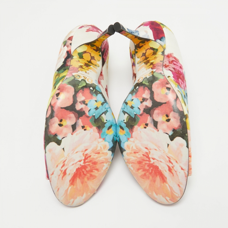 مملوكة مسبقًا Dolce & Gabbana Multicolor Canvas Floral Print  Peep Toe Pumps Size 38.5