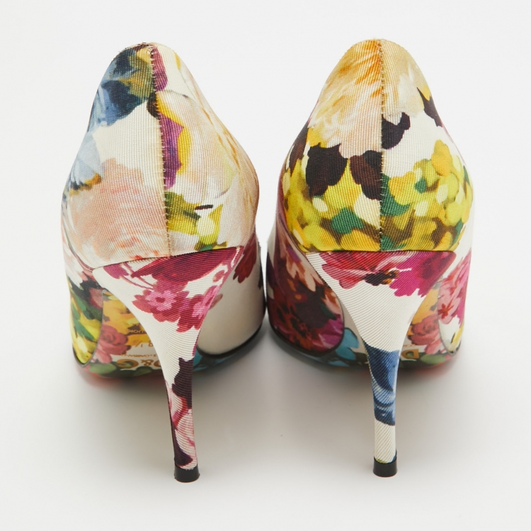 مملوكة مسبقًا Dolce & Gabbana Multicolor Canvas Floral Print  Peep Toe Pumps Size 38.5