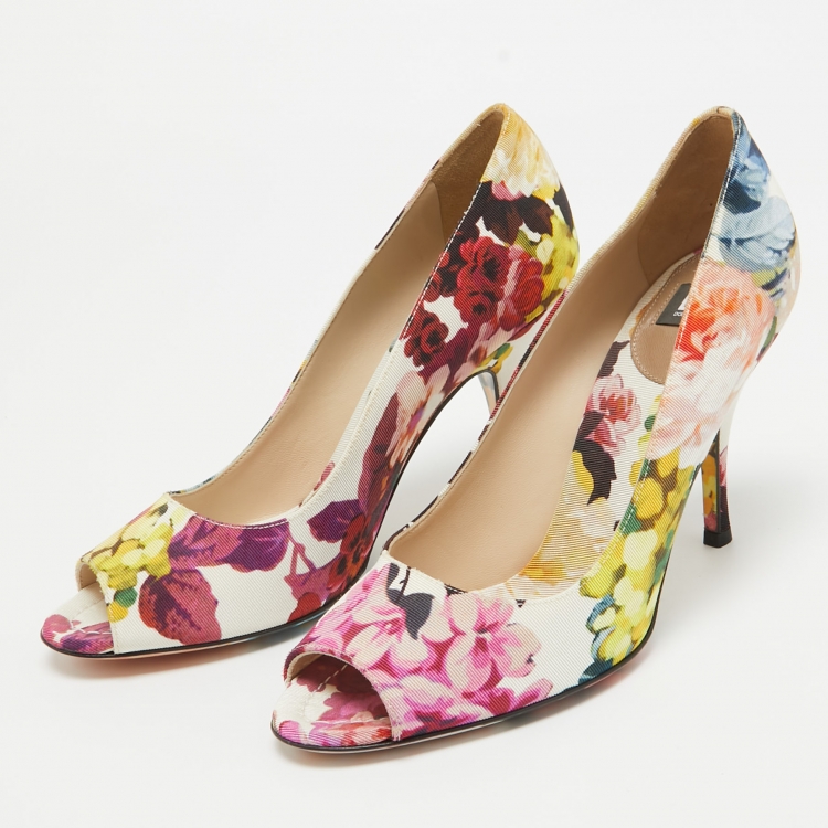 مملوكة مسبقًا Dolce & Gabbana Multicolor Canvas Floral Print  Peep Toe Pumps Size 38.5