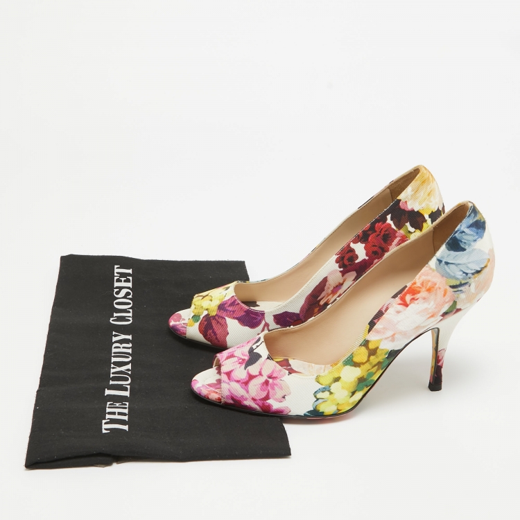 مملوكة مسبقًا Dolce & Gabbana Multicolor Canvas Floral Print  Peep Toe Pumps Size 38.5