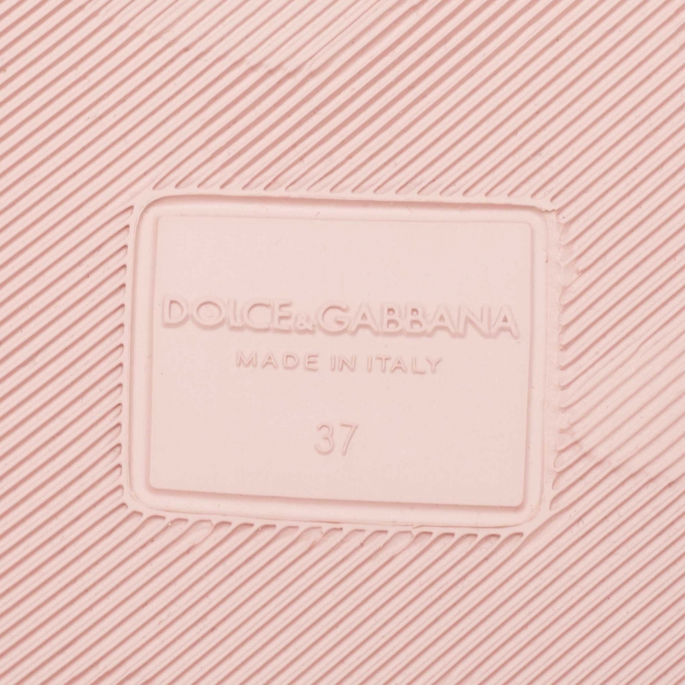 Pre Owned Dolce & Gabbana Pink Rubber Embroidered Logo Slides Size 37