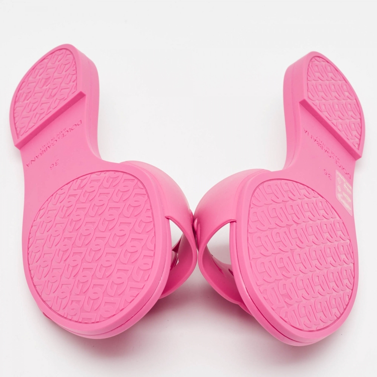 Pre Owned Dolce & Gabbana Pink Rubber DG Logo Flat Slides Size 36