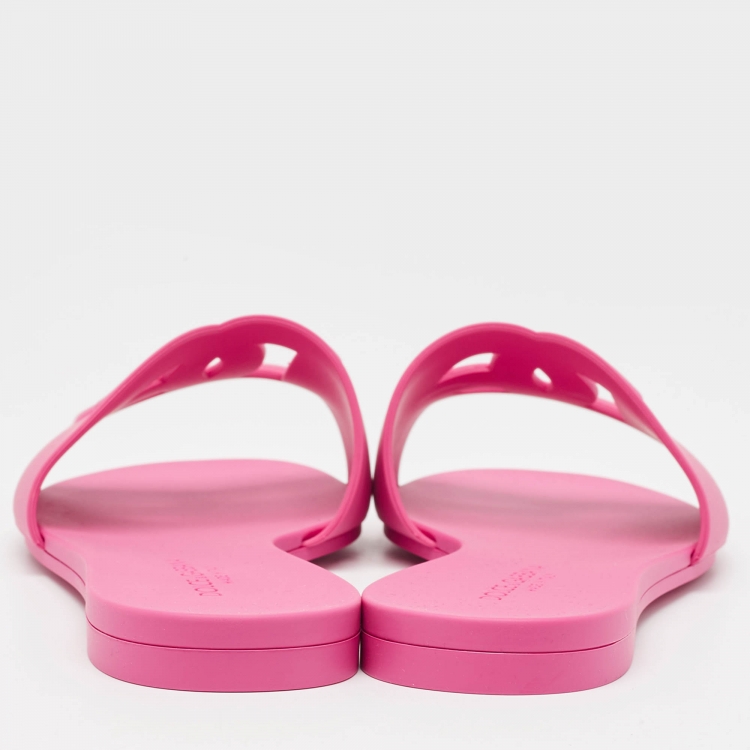 Pre Owned Dolce & Gabbana Pink Rubber DG Logo Flat Slides Size 36