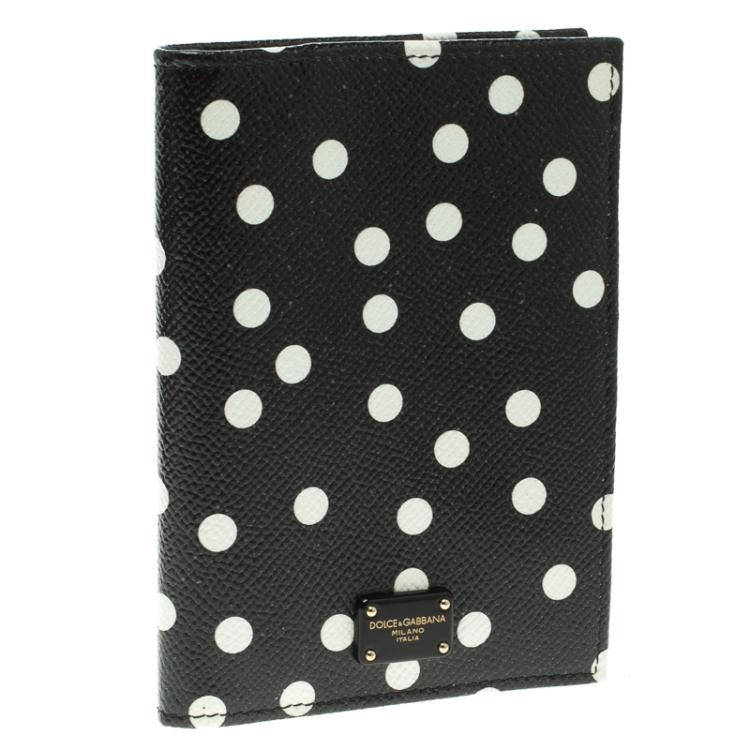 مملوكة مسبقًا Dolce and Gabbana Black Polka Dot Leather Passport Holder 