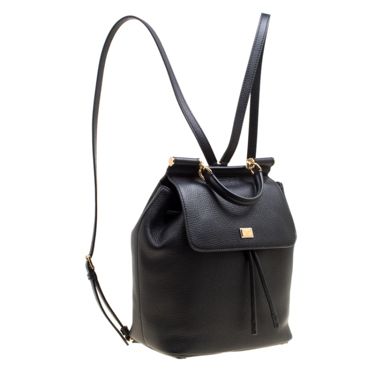 Pre Owned Dolce and Gabbana Black Leather Sicily Backpack