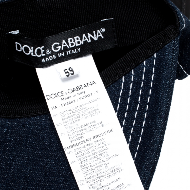 Pre Owned Dolce and Gabbana Indigo Denim Embellished Baseball Cap Size 59