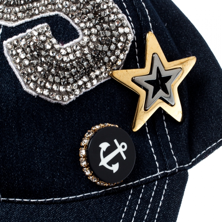 Pre Owned Dolce and Gabbana Indigo Denim Embellished Baseball Cap Size 59