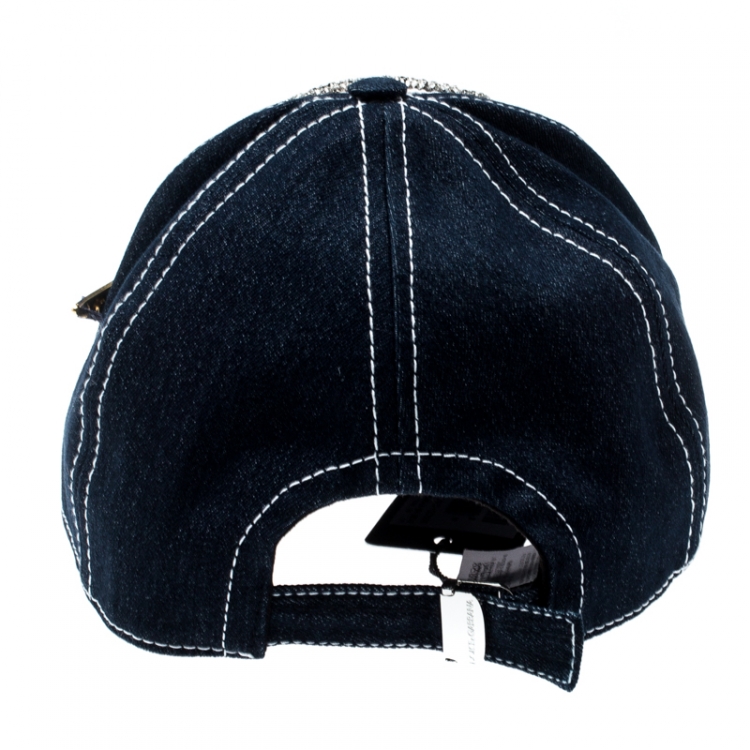 Pre Owned Dolce and Gabbana Indigo Denim Embellished Baseball Cap Size 59