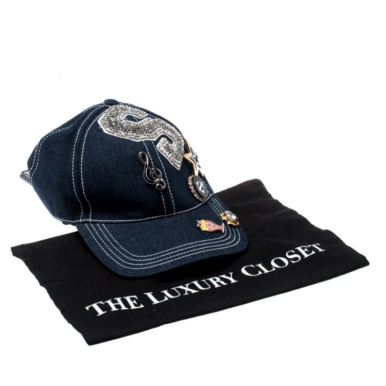 Pre Owned Dolce and Gabbana Indigo Denim Embellished Baseball Cap Size 59