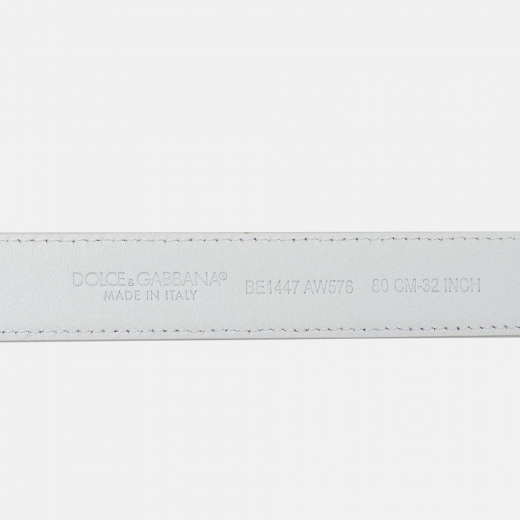 مملوكة مسبقًا Dolce & Gabbana White Leather DG Logo Slim Belt 80CM