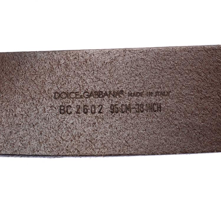 Pre Owned Dolce and Gabbana Brown Leather Logo Plaque Belt 95 CM