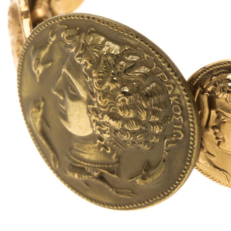 Pre Owned Dolce and Gabbana Monete Sicily Coin Gold Tone Bracelet 