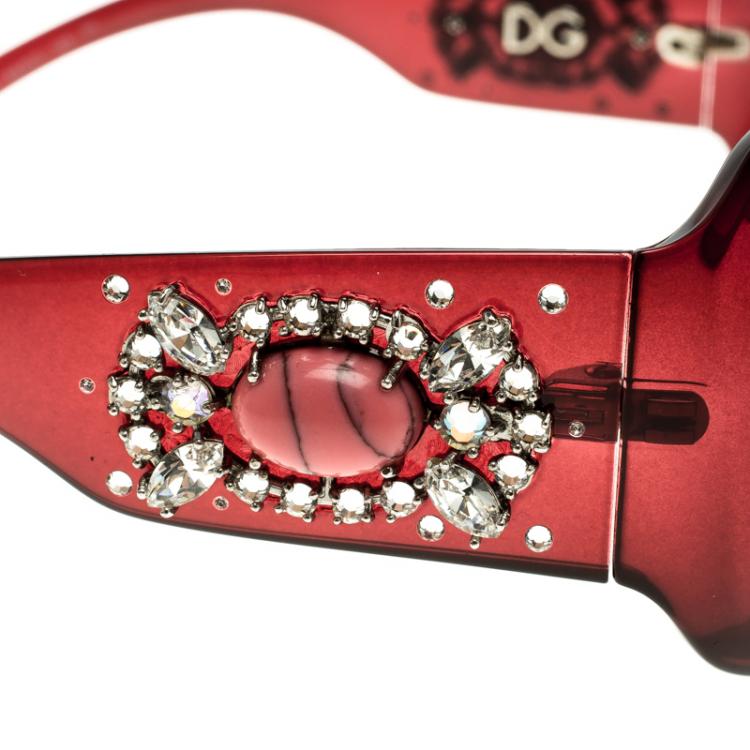 مملوكة مسبقًا Dolce and Gabbana Brown DG 6053-G Embellished Square Sunglasses