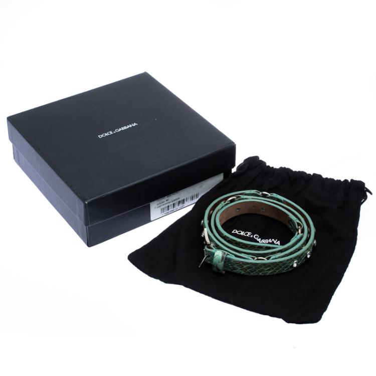 Pre Owned Dolce and Gabbana Green Snake Skin Crystal Embellished Skinny Belt 75cm