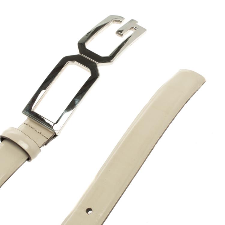 Pre Owned Dolce and Gabbana Off White Glossy Leather DG Logo Belt 85cm