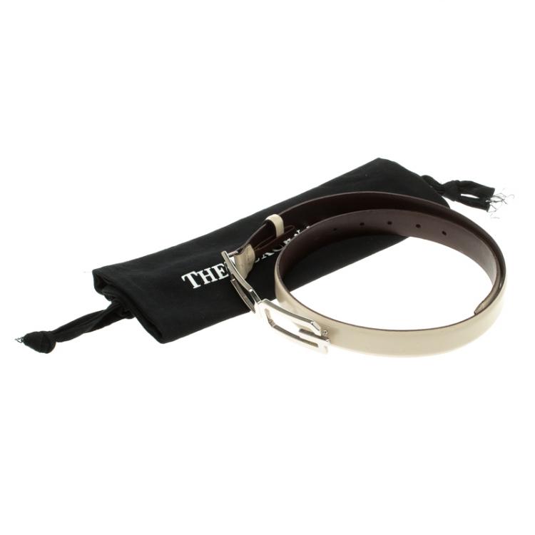 Pre Owned Dolce and Gabbana Off White Glossy Leather DG Logo Belt 85cm