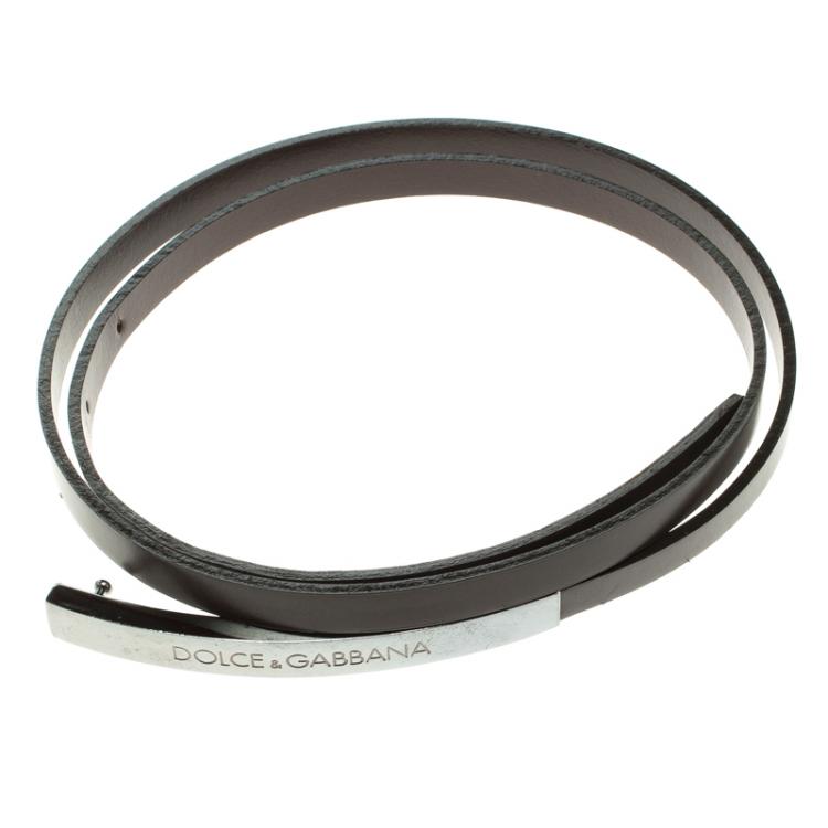 Pre Owned Dolce and Gabbana Dark Brown Leather Skinny Buckle Belt 85cm 