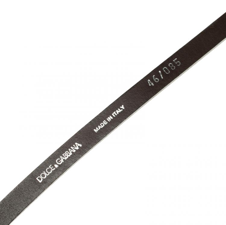 Pre Owned Dolce and Gabbana Dark Brown Leather Skinny Buckle Belt 85cm 