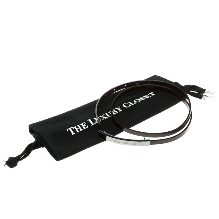 Pre Owned Dolce and Gabbana Dark Brown Leather Skinny Buckle Belt 85cm 