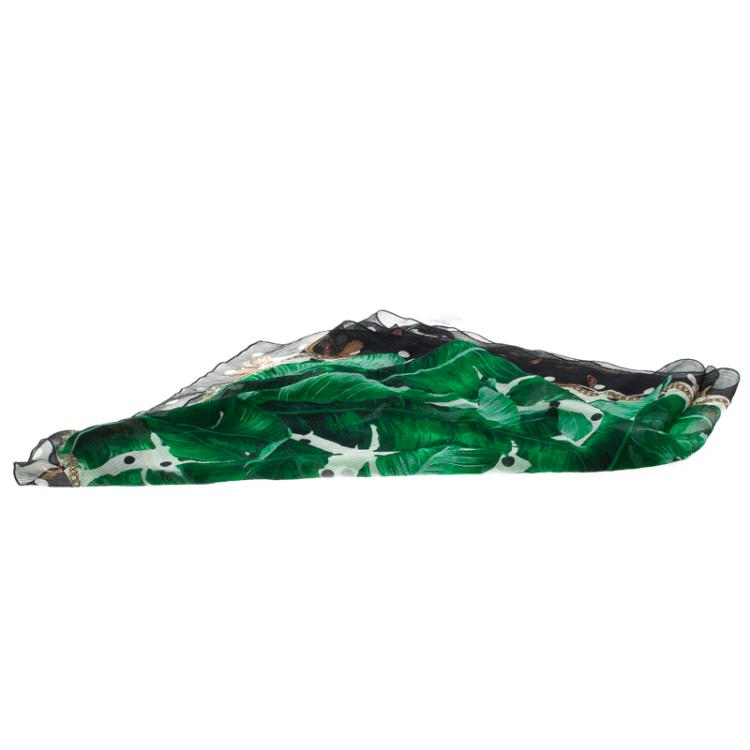 مملوكة مسبقًا Dolce and Gabbana Banana Leaf Print Crinkled Silk Chiffon Scarf