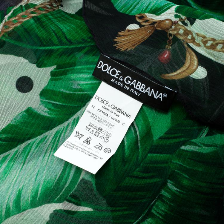 مملوكة مسبقًا Dolce and Gabbana Banana Leaf Print Crinkled Silk Chiffon Scarf