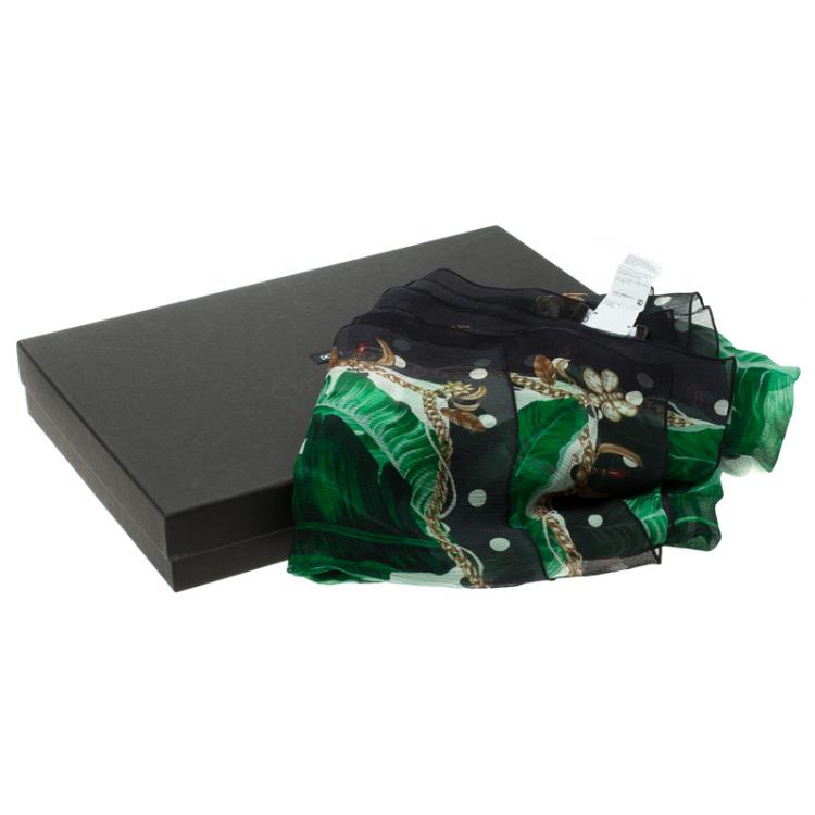 مملوكة مسبقًا Dolce and Gabbana Banana Leaf Print Crinkled Silk Chiffon Scarf