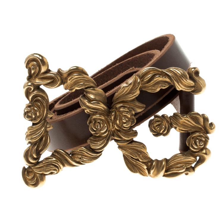 Dolce and Gabbana Brown Leather Baroque Logo Buckle Belt 105cm Dolce &  Gabbana | TLC