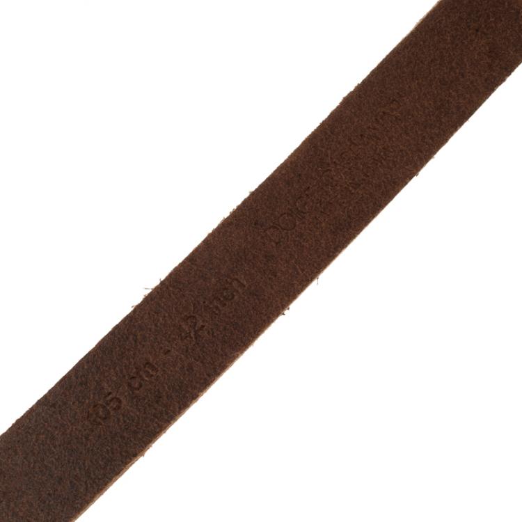 Pre Owned Dolce and Gabbana Brown Leather Baroque Logo Buckle Belt 105cm